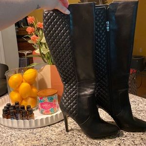 BCBG black leather heel boots size 8